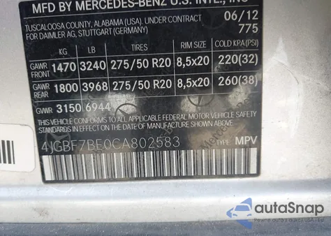 2012 Mercedes-Benz Gl 450 4Matic z USA, uszkodzony, nr VIN 4JGBF7BE0CA802583